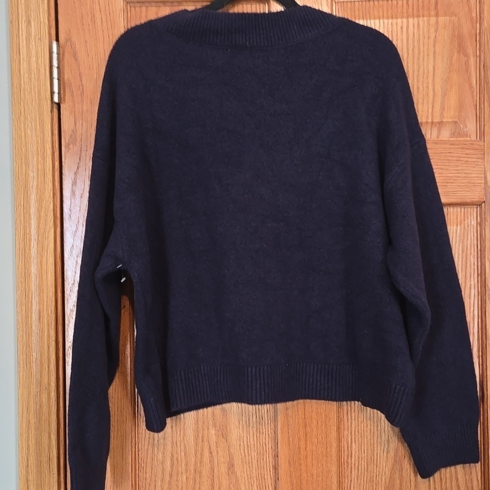 Open Edit V-Neck Navy Sweater Relaxed Fit Long Sleeves size MEDIUM - Picture 5 of 6